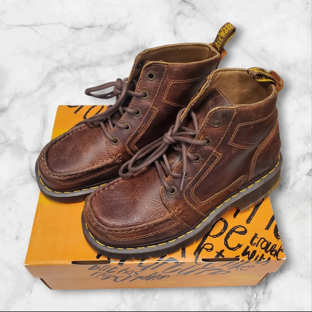 Dr Martens Aiken New Vintage Y2k Boots Deadstock Brown Lace Up Leather Biker Doc